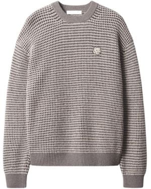 Maison Kitsuné Fox-Head Waffle-Knit Sweater - Gray