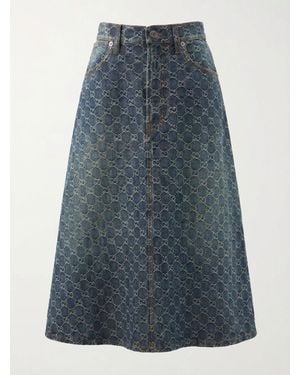 Gucci Gg Cotton Denim Jacquard Skirt - Blue