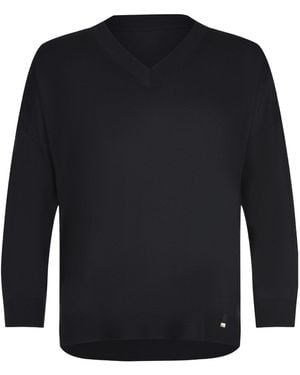 Herno V-Neck Side-Slit Knitted Sweater - Blue