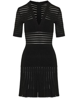 Balmain Sheer-Panel V-Neck Mini Dress - Black