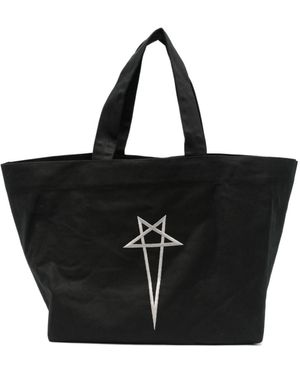 Rick Owens Logo Embroidered Tote Bag - Black
