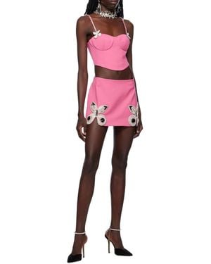 Area Butterfly-Appliqué Wool Bustier Top - Red
