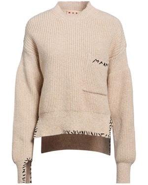 Marni Solid Color Wool Knit Sweater - Natural