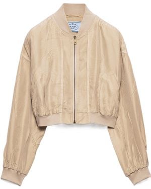 Prada Cropped Old-Silk Bomber Jacket - Natural