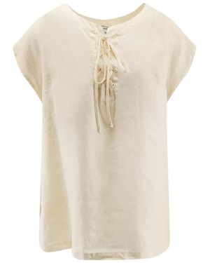 Aspesi Lace-Up Short-Sleeve Top - Natural