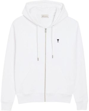 Ami Paris Ami Zipped Ami De Coeur Hoodie - White