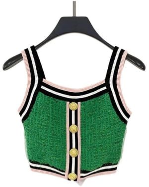 Balmain Bouclé Cropped Tank Top - Green