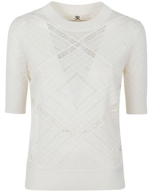 Ermanno Scervino Lace Paneled Crewneck Knitted T-Shirt - White