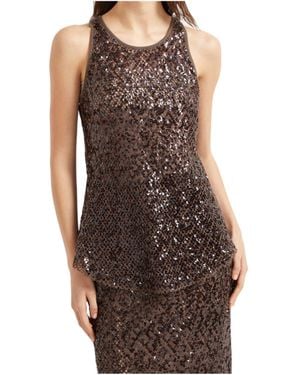 Brunello Cucinelli Sequin-Embellished Mesh Top - Brown
