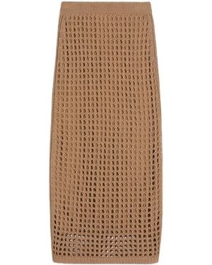 Max Mara Cotton Woven Midi Skirt - Brown