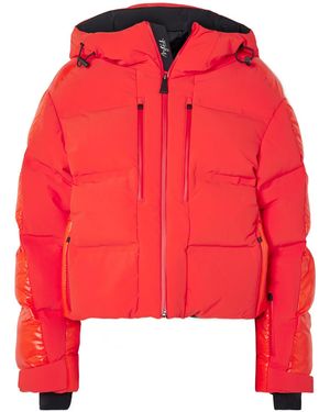 Aztech Mountain Super Nuke Hooded Quilted Paneled Down Ski Jacket - Red