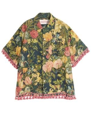Valentino All-Over Floral Printed Short-Sleeved Shirt - Green