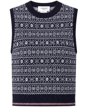 Thom Browne Merino-Wool Jacquard Snowflake Shell Top - Blue