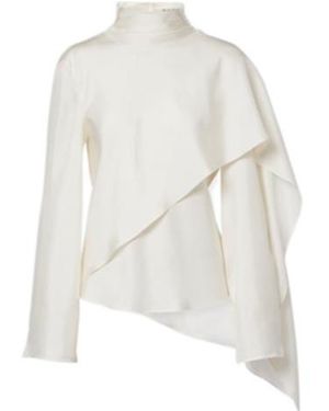 Rohe Caped Silk Satin Turtleneck Top - White