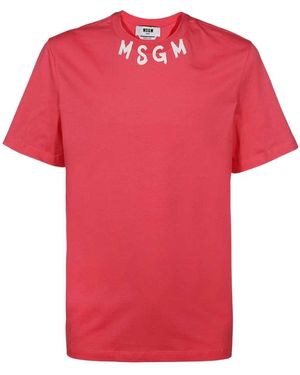 MSGM Logo Printed Crewneck T-Shirt - Red