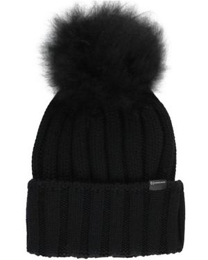 Woolrich Logo Patch Pompom Detailed Beanie - Black