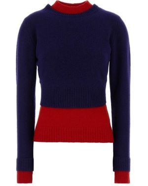 Jil Sander Double Layer Mock Neck Knitted Jumper - Blue
