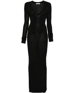 Entire studios Long Sleeve V-Neck Knitted Dress - Black