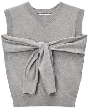 Alexander Wang Layered V-Neck Vest With Tie-Front Cardigan Detail - Gray
