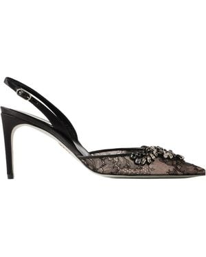 Rene Caovilla Crystal-Embellished Lace And Satin Slingback Court Shoes - Metallic