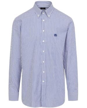 Etro Striped Logo-Embroidered Shirt - Blue