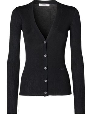 Fendi Wool Ribbed Cardigan - Black