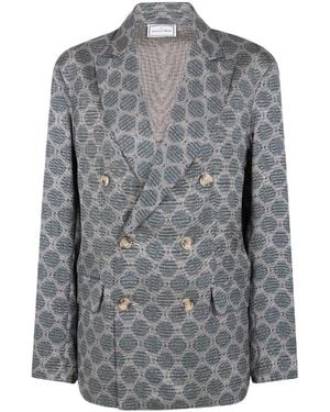 Pierre Louis Mascia Double-Breasted Patterned Blazer - Grey