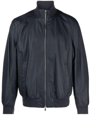 Brunello Cucinelli Zip-Up Leather Bomber Jacket - Blue
