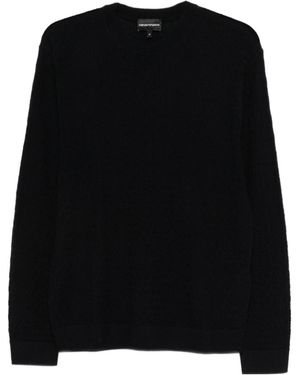 Emporio Armani Long Sleeved Textured Knit Sweater - Black