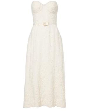 Elie Saab Embroidered Cady Midi Dress - White