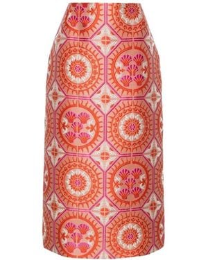 La DoubleJ Patterned-Jacquard Midi Pencil Skirt - Red
