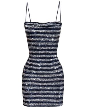 Balmain Sequinned Striped Minidress - Blue