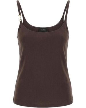 Gucci Viscose Crêpe Jersey Top With Horsebit - Brown