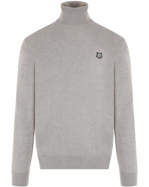 Maison Kitsuné Roll-Neck Long-Sleeve Wool Sweater - Gray