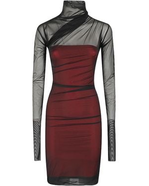 Amazuìn Sheer Overlay Dress - Red