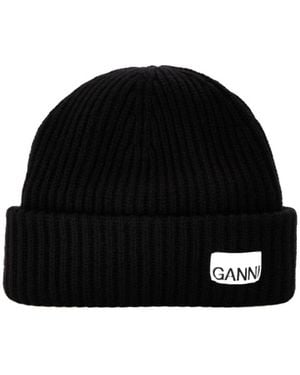 Ganni Ribbed Knit Hat - Black