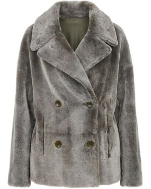 Manzoni 24 Long-Sleeve Double-Breasted Fur Jacket - Gray