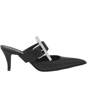 McQueen Birdee Cross-Bar Buckle Pointed-Toe Mules - Black