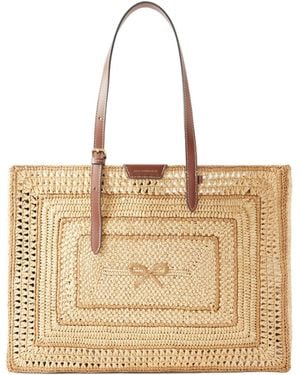 Anya Hindmarch Bow Leather-Trimmed Raffia Tote - Natural