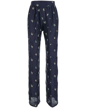 forte_forte Floral-Embroidered Casual Trousers - Blue