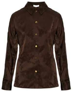 Ganni Jacquard Tie-Waist Satin Shirt - Brown