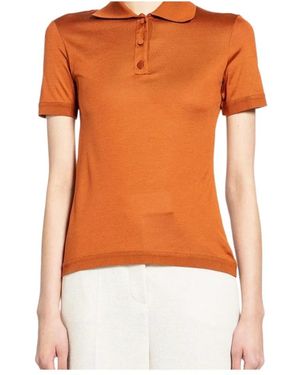 Max Mara Short-Sleeve Silk Polo Shirt - Orange