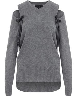 Simone Rocha Cut-Out Detailed Knitted Sweater - Gray