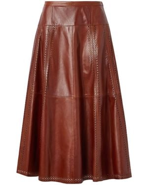 Ulla Johnson Aninda Patchwork Perforated Leather Midi Skirt - Brown