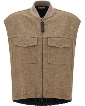Brunello Cucinelli Zip-Up Cap Sleeved Gilet - Brown