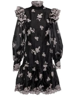 Erdem Nella Floral Embroidered Silk Minidress - Black