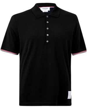 Thom Browne Short Sleeve Knit Polo Shirt - Black