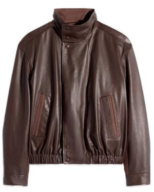 Lemaire Leather Bomber Jacket - Brown
