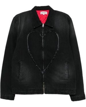 Carne Bollente Heart-Pattern Denim Jacket - Black