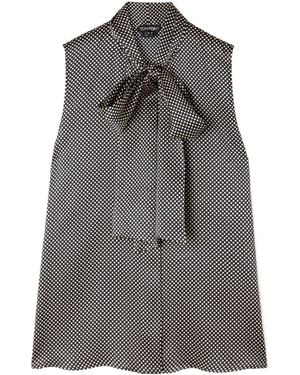 Tom Ford Pussy-Bow Polka-Dot Silk-Blend Satin Blouse - Grey